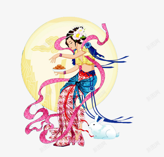 嫦娥奔月png免抠素材_新图网 https://ixintu.com 中秋 女人 月亮 月饼 玉兔
