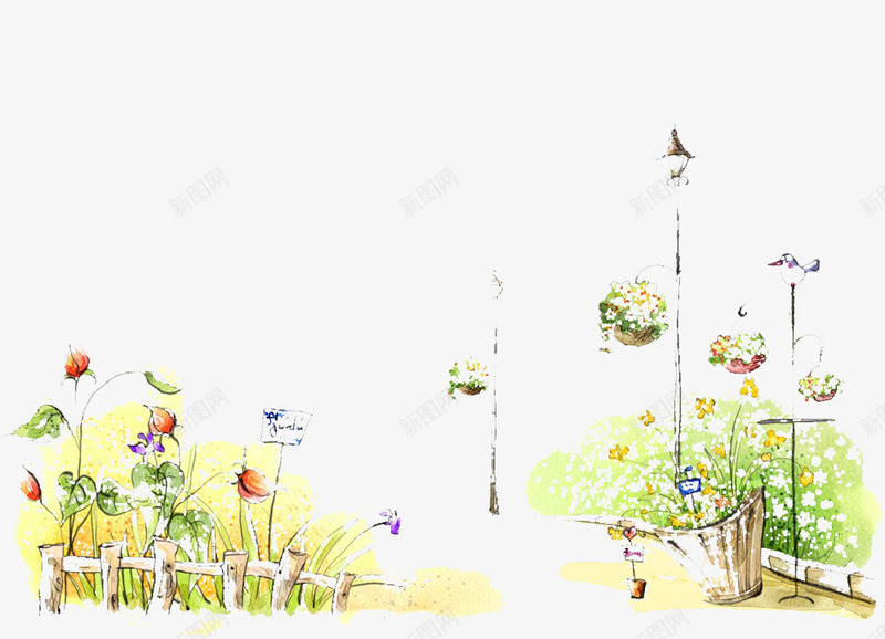 马路边的植物png免抠素材_新图网 https://ixintu.com 叶子 手绘 植物 绿色 花朵 草地 路灯