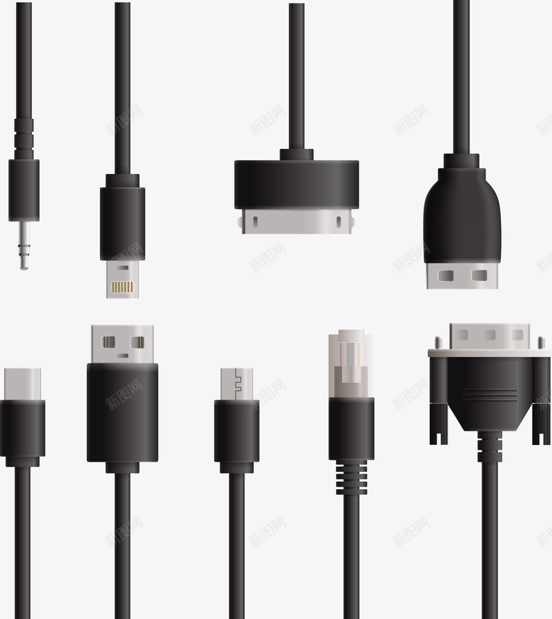 不同型号USB接口矢量图eps免抠素材_新图网 https://ixintu.com USB 不同型号 接口 数据线接口 矢量接口 黑色接口 矢量图