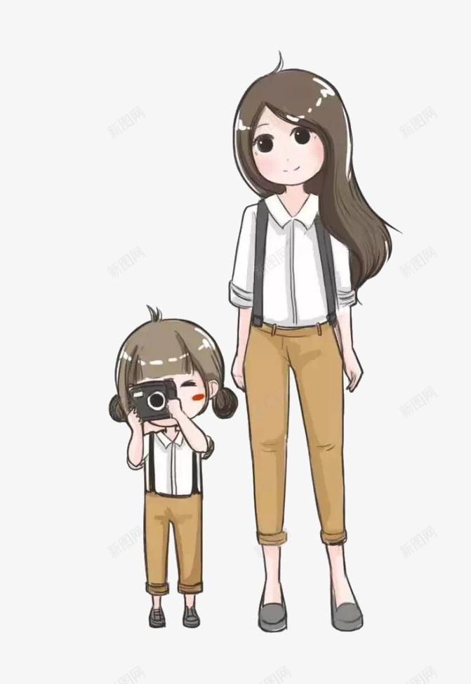 母女俩png免抠素材_新图网 https://ixintu.com 亲子装 卡通 卡通亲子旅行一家人 可爱 母女