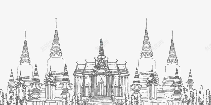 线描泰国寺庙png免抠素材_新图网 https://ixintu.com 旅游 海报 线描泰国寺庙 背景