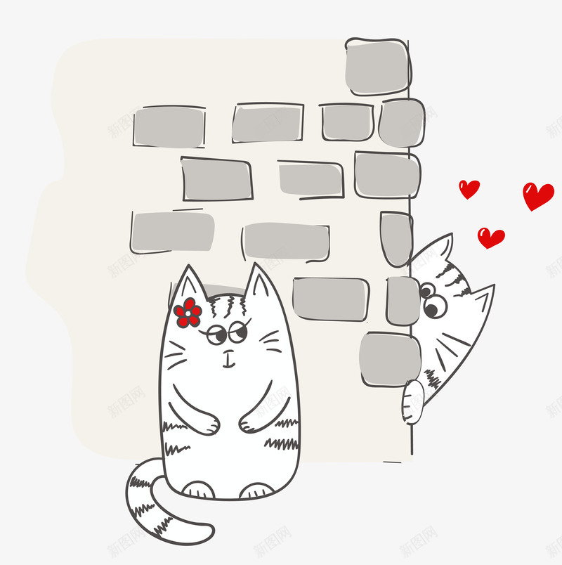 情人节主题卡通小猫躲猫猫png免抠素材_新图网 https://ixintu.com 创意 动漫动画 卡通小猫躲猫猫 卡通手绘 情人节主题 海报设计 简约 贺卡设计