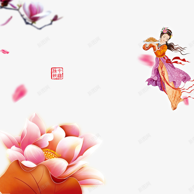 中秋节全屏海报装饰psd免抠素材_新图网 https://ixintu.com 中秋 嫦娥 海报素材 装饰素材