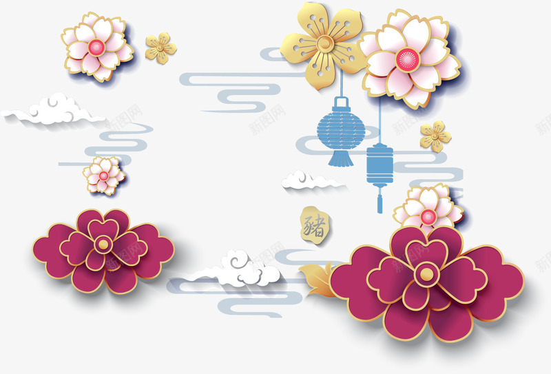猪年春节花纹边框装饰图案矢量图ai免抠素材_新图网 https://ixintu.com 中国风花纹 中式春节纹理边框 中式花纹边框 新年装饰 春节花纹边框 边框样式 矢量图