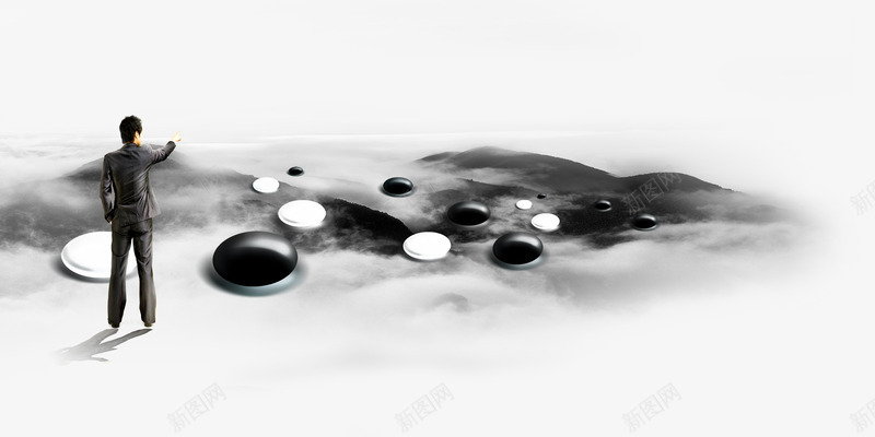 围棋文化psd免抠素材_新图网 https://ixintu.com 下围棋 中国风 围棋 白旗 穿着西装的背影 黑棋 黑白棋