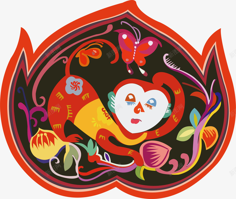 中国风十二生肖猴图案矢量图ai免抠素材_新图网 https://ixintu.com 12生肖 动物 彩色 民俗文化 民族风 民间艺术 猴 矢量图
