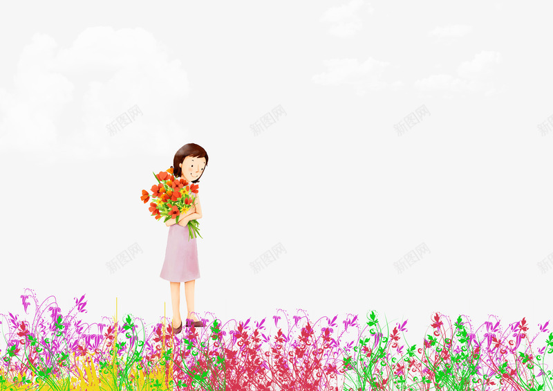 粉色温馨花朵草地女孩png免抠素材_新图网 https://ixintu.com 女孩 温馨 粉色 花朵 草地