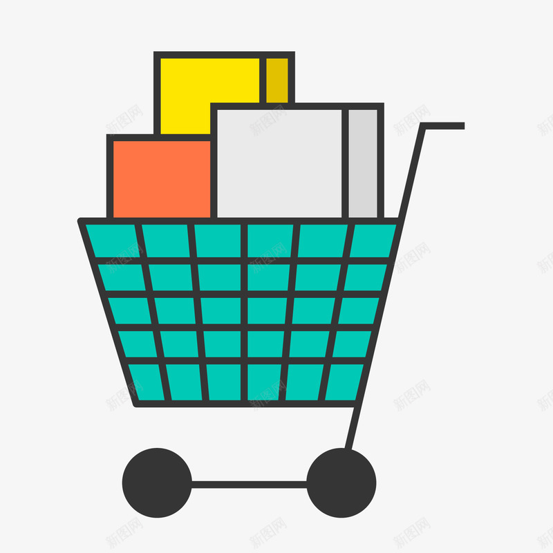 一辆堆满商品的购物车矢量图ai免抠素材_新图网 https://ixintu.com 商品 商场 大减价 扁平化 手绘 购物 购物车 超市 矢量图