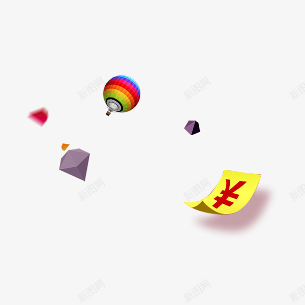 漂浮psd免抠素材_新图网 https://ixintu.com 几何 气球 漂浮 金币 金钱