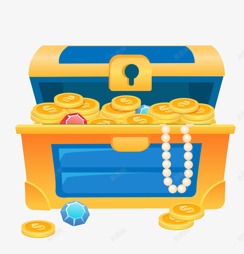 卡通打开的宝箱图png免抠素材_新图网 https://ixintu.com 打开的 插图 珠宝 箱子 金币 金钱卡通 黄色的