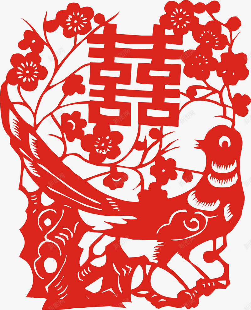 喜字红色剪纸png免抠素材_新图网 https://ixintu.com 喜字 喜鹊登梅 婚庆 红色剪纸