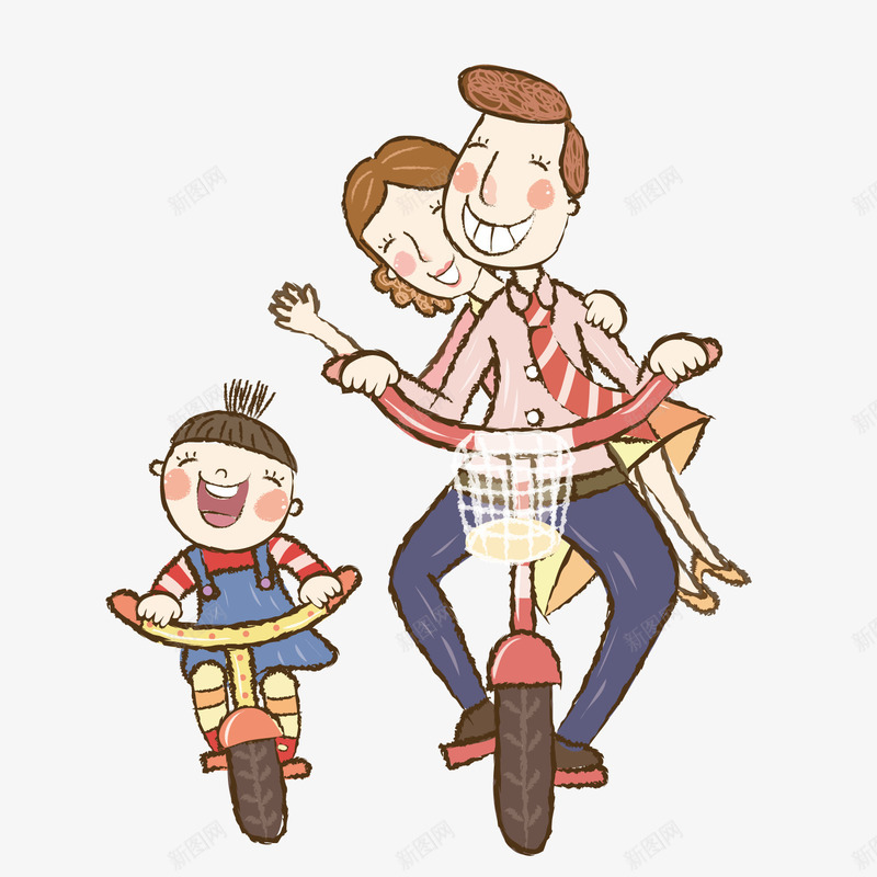 骑自行车的一家人png免抠素材_新图网 https://ixintu.com 开心 自行车 郊游