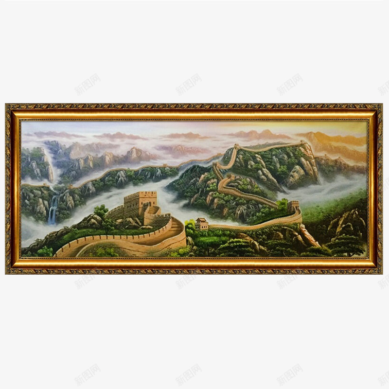 万里长城别墅装饰画png免抠素材_新图网 https://ixintu.com 书房挂画 产品实物 挂画 有框画 玄关挂画 装饰画 金色长城 长城装饰画 风景画