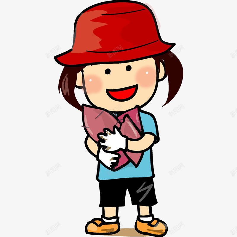 卡通可爱小女孩开心的抱着红薯插png免抠素材_新图网 https://ixintu.com 劳作 卡通 卡通可爱小女孩开心的抱着红薯插画免抠免费下载 地瓜 女孩 帽子 开心 微笑 抱红薯 白手套 红薯 红薯卡通