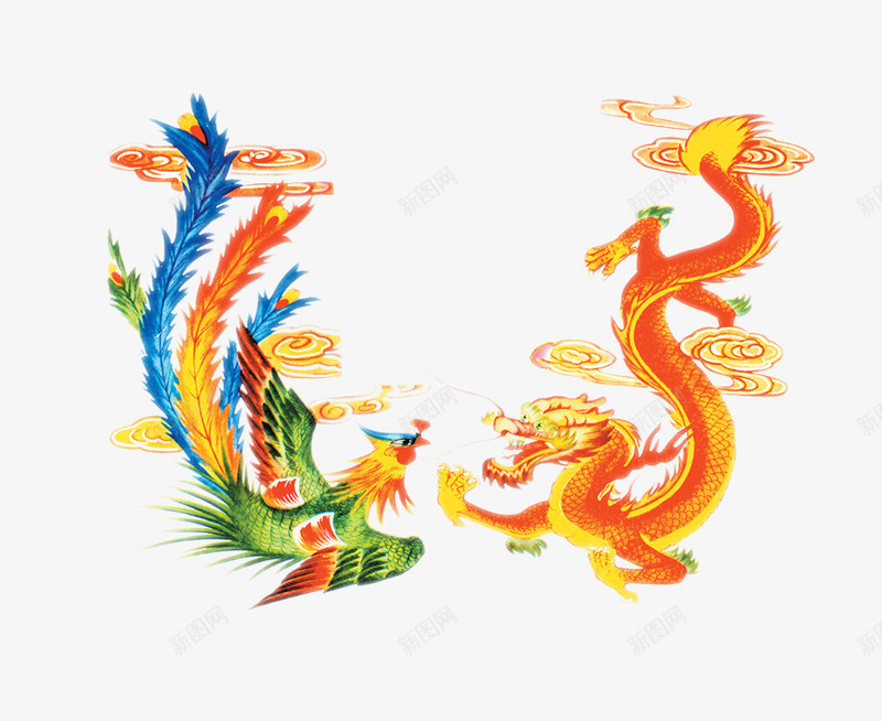 凤凰龙psd免抠素材_新图网 https://ixintu.com 凤凰 婚庆素材 手绘 龙