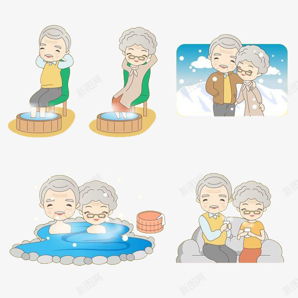 卡通手绘老夫妻度假温泉浴场psd免抠素材_新图网 https://ixintu.com 冬天度假 度假 泡澡 洗浴 洗澡 浴场 温泉 老夫妻