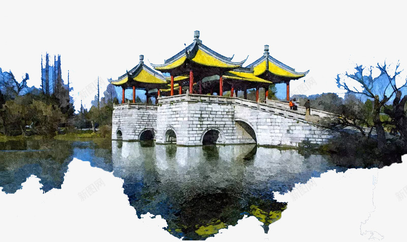 五亭桥水彩画png免抠素材_新图网 https://ixintu.com 五亭桥 古代桥梁 地标建筑 扬州 水彩画 瘦西湖 风景画