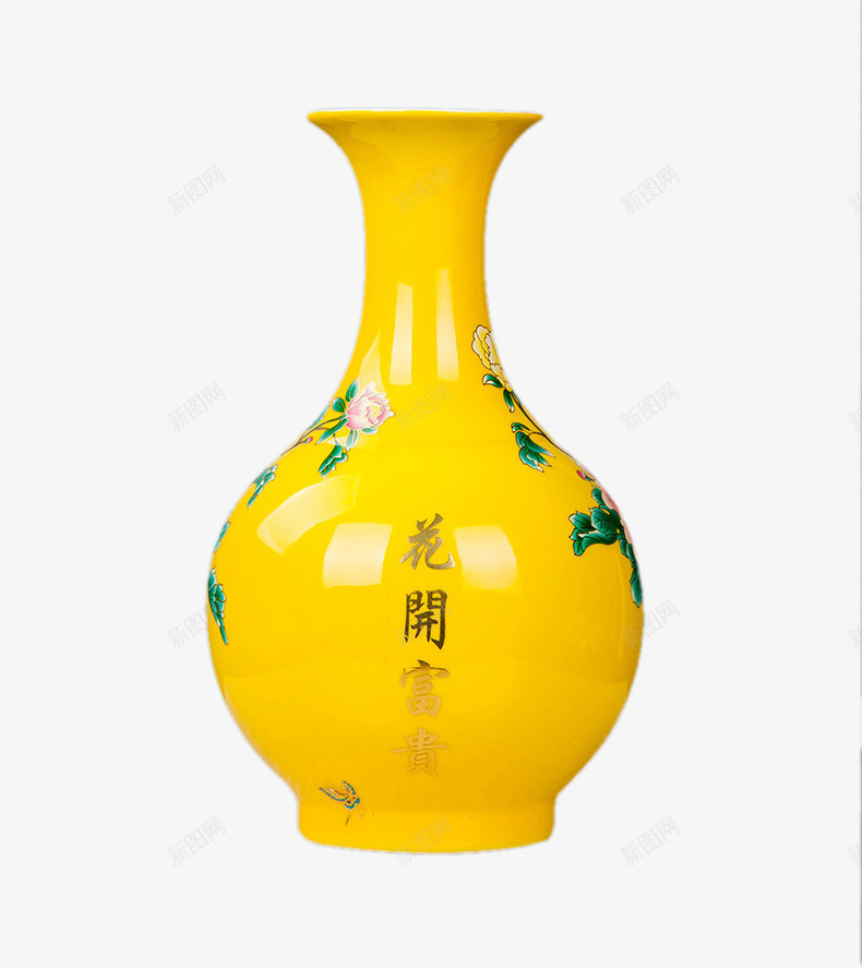 花开富贵花瓶png免抠素材_新图网 https://ixintu.com 古董 花瓶 花瓶图片 花瓶素材 黄色瓶子