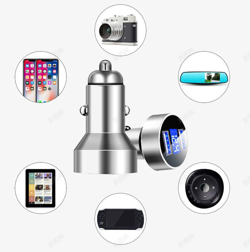 双usb小米充电器psd免抠素材_新图网 https://ixintu.com 双usb 合金安全锤车充 小米充电器 快速充电 数显 汽车通用 车载