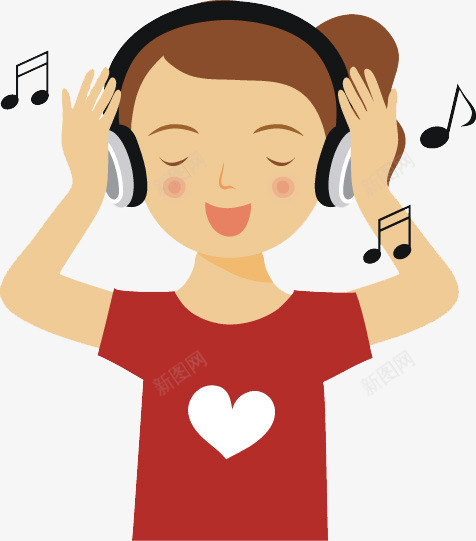 手绘听音乐的红衣女孩png免抠素材_新图网 https://ixintu.com 休息 减压 听音乐 娱乐 开心 放松 爱心 红衣女孩