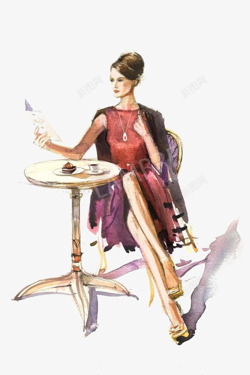高端女装插画稿png免抠素材_新图网 https://ixintu.com 女装模特插画 手绘时装模特 时装设计插画