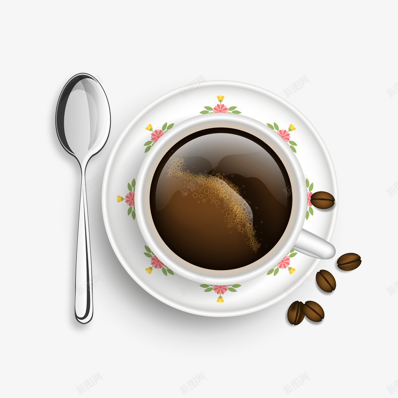 一杯咖啡矢量图ai免抠素材_新图网 https://ixintu.com 3D PNG免抠图下载 咖啡 咖啡杯 汤匙 装饰 矢量图