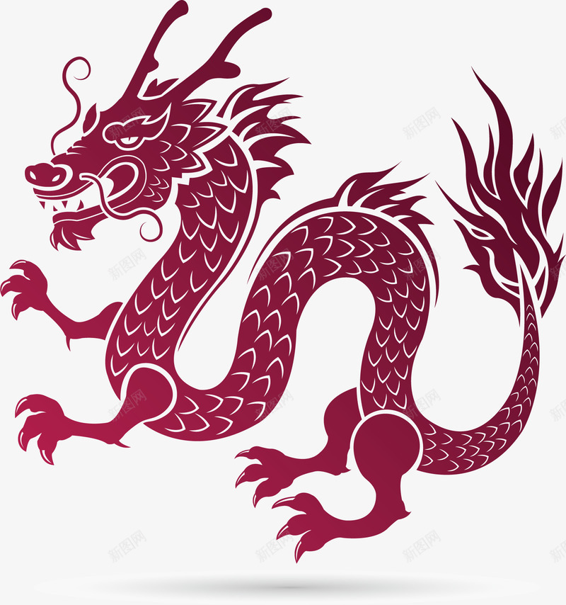 紫红色中国风龙纹矢量图ai免抠素材_新图网 https://ixintu.com 中国风 中国龙 矢量png 矢量图 祥龙图案 紫红色 紫红龙纹 线条龙纹 龙纹