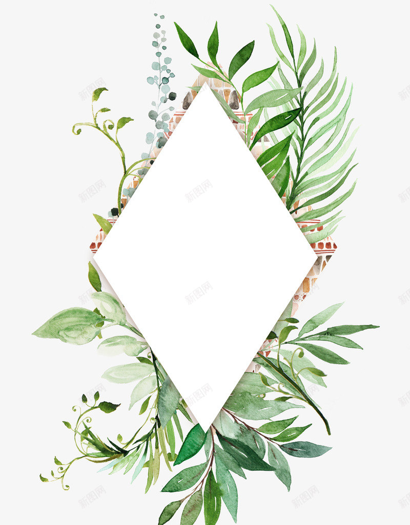 手绘绿色植物叶子边框png免抠素材_新图网 https://ixintu.com 创意 卡通手绘 叶子 小清新 植物 水彩 绿色 装饰 边框