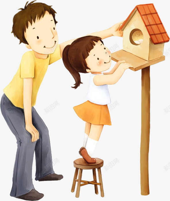 卡通温馨场景父女png免抠素材_新图网 https://ixintu.com 卡通 场景 温馨 父女