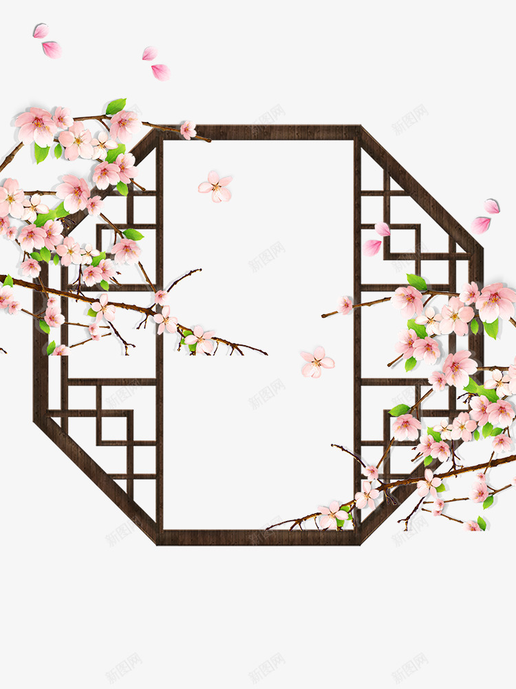 2018新年梅花与中国风窗户边框psd免抠素材_新图网 https://ixintu.com 2018新年边框 中国风 传统节日 吉祥 喜庆背景 新年 格子窗户 欢度新年 狗年