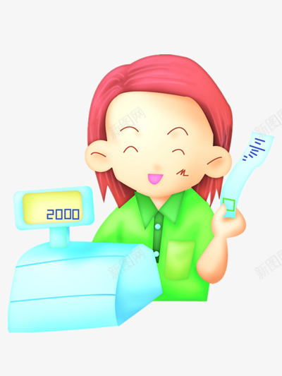 工作中的收银员png免抠素材_新图网 https://ixintu.com 上班 卡通 开心 收银台