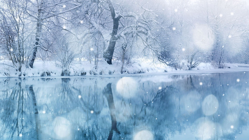 雪花树林湖面风景png免抠素材_新图网 https://ixintu.com 树林 湖面 雪花 风景
