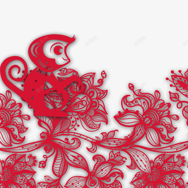 猴年剪花png免抠素材_新图网 https://ixintu.com 剪纸 年货 年货节 拜年 新年元素 阿里年货节
