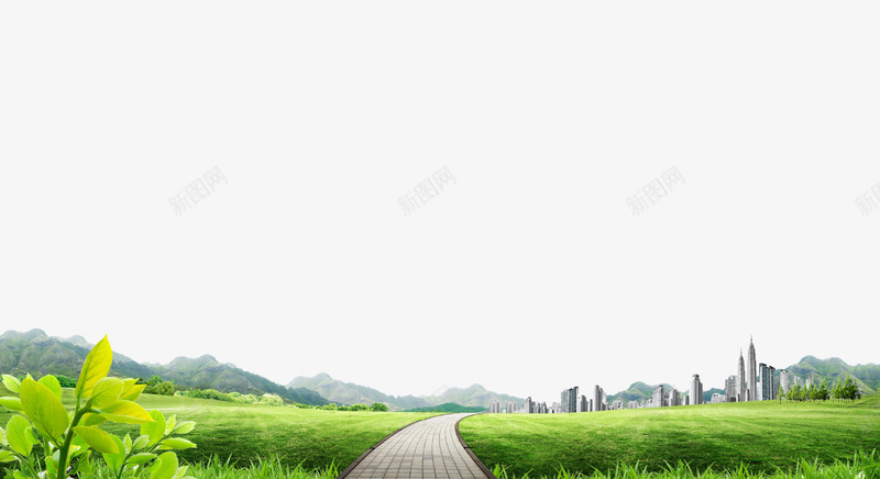 草地小径背景png免抠素材_新图网 https://ixintu.com 小路 山坡 建筑 青草