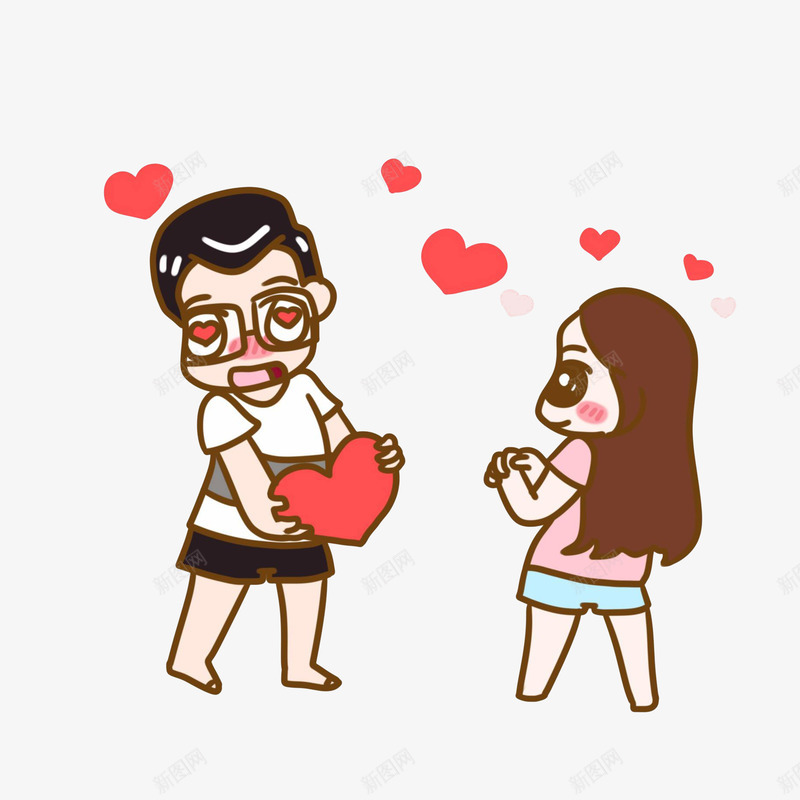 卡通求爱的老实人psd免抠素材_新图网 https://ixintu.com 开心女孩 求爱的男子 眼冒爱心 红色爱心 老实