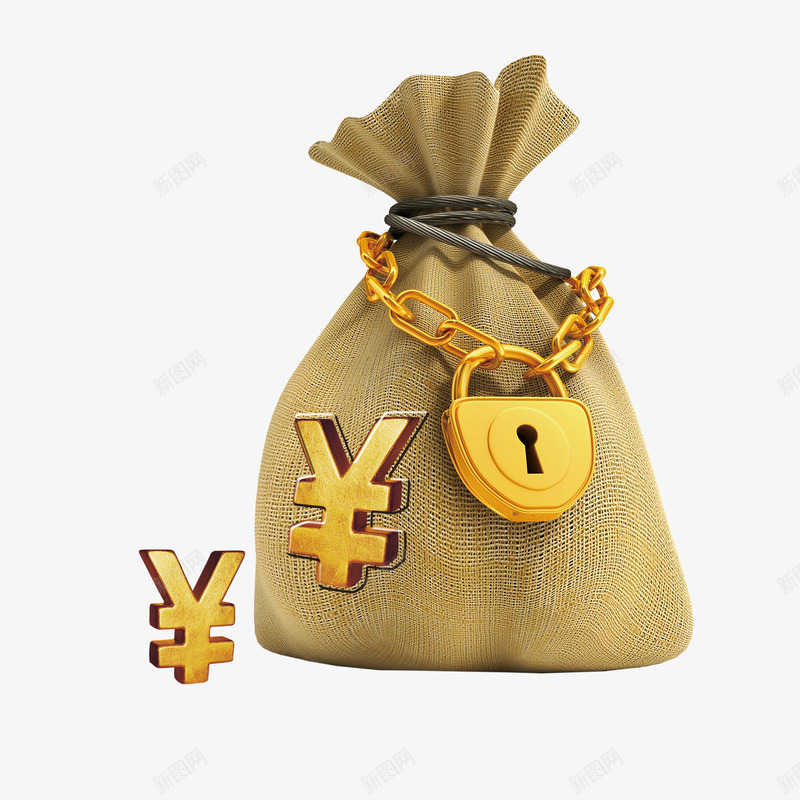 钱袋图标png_新图网 https://ixintu.com 人民币符号 货币符号 金锁 钱袋 钱袋模型
