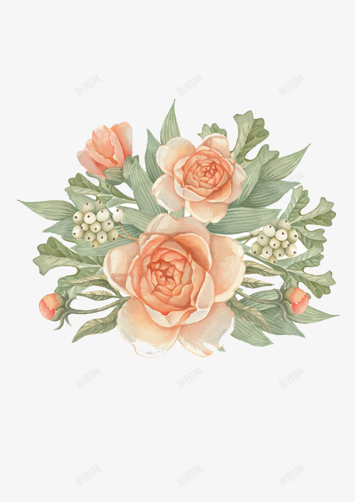 浅色花朵png免抠素材_新图网 https://ixintu.com 开放 散落 绿叶 花朵 花苞