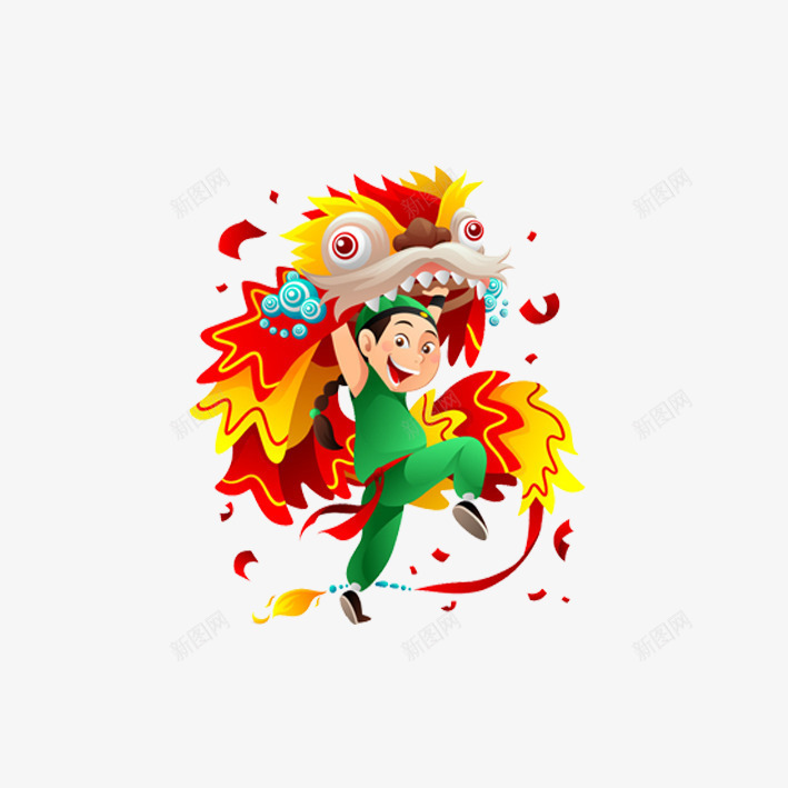 春节新年舞狮卡通png免抠素材_新图网 https://ixintu.com 卡通 彩绘舞狮 新年 春节 舞狮 雄狮少年