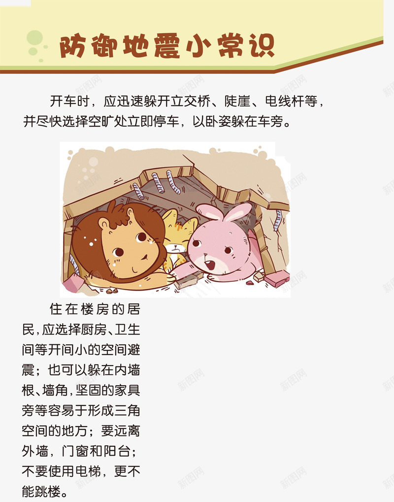 地震防御安全小常识png免抠素材_新图网 https://ixintu.com 地震危险 地震安全 地震预防 安全小常识 室内逃生 救护人员 火灾 防御