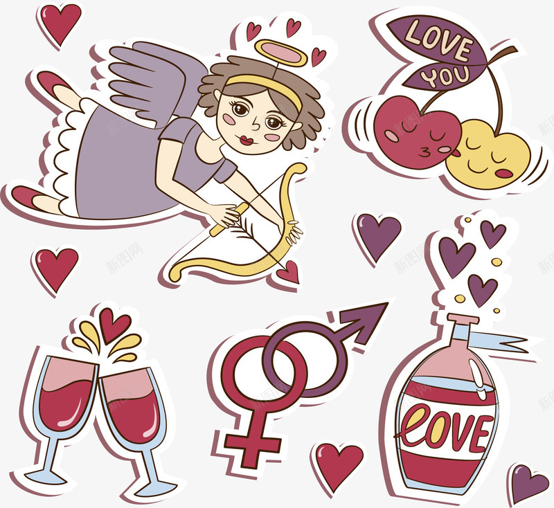 结婚装饰丘比特贴纸png免抠素材_新图网 https://ixintu.com 丘比特 天使 婚庆 婚礼装饰 干杯 结婚装饰