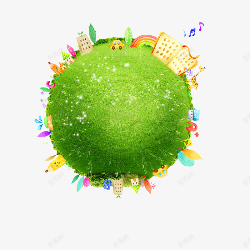 绿色城市png免抠素材_新图网 https://ixintu.com 彩虹 树 草地 高楼