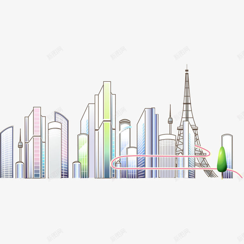 手绘现代建筑png免抠素材_新图网 https://ixintu.com 建筑 建筑物 现代 现代建筑 都市建筑