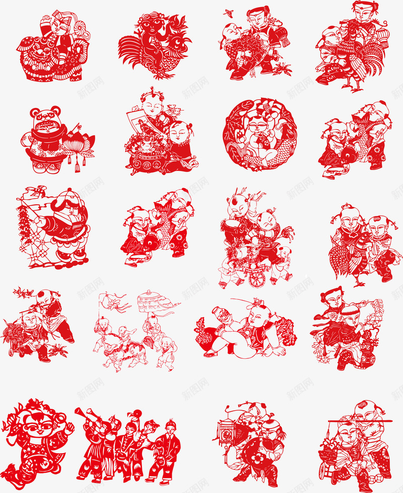 娃娃png免抠素材_新图网 https://ixintu.com 传统剪纸 剪纸素材 娃娃 年画娃娃 新年剪纸