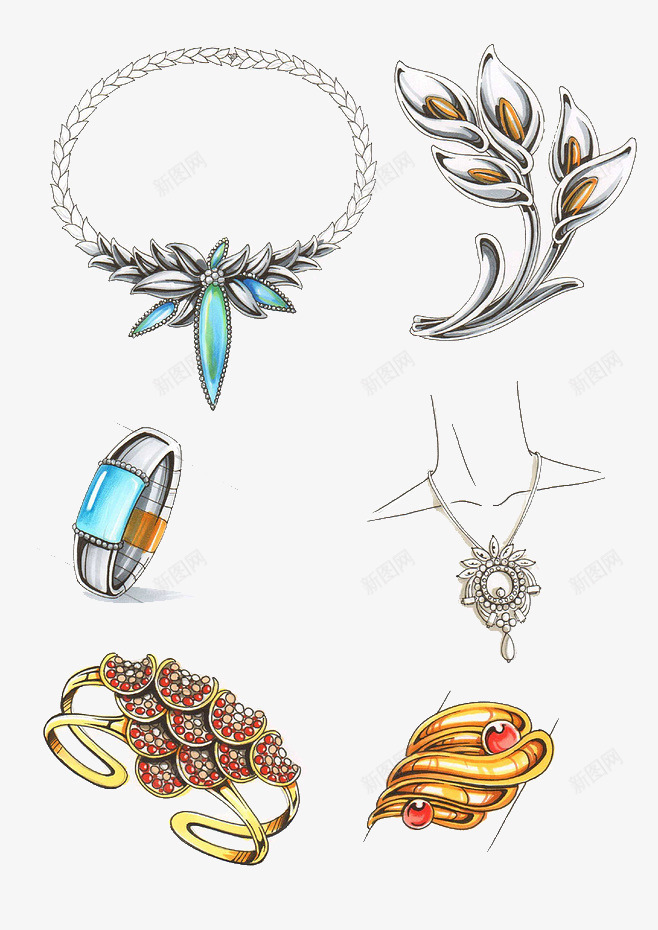 手绘饰品图psd免抠素材_新图网 https://ixintu.com 手绘 插画 珠宝 饰品图