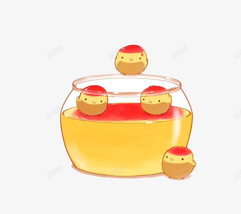 蜂蜜里的小鸡png免抠素材_新图网 https://ixintu.com 卡通 可爱 小鸡崽 手绘 甜点 萌 蛋糕 面包 食品 食品海报插画 食物