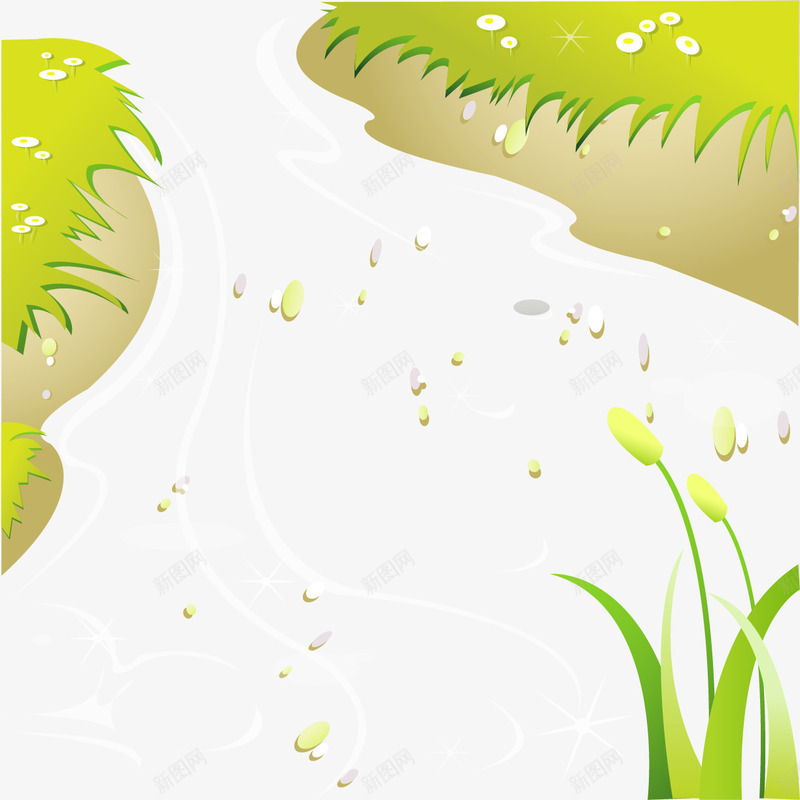 手绘小河草地png免抠素材_新图网 https://ixintu.com 小河 手绘 绿色 草地