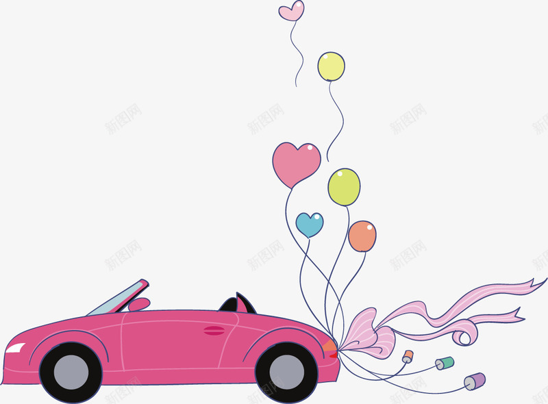 汽车矢量图ai免抠素材_新图网 https://ixintu.com 卡通车 婚车 爱心汽球 矢量图
