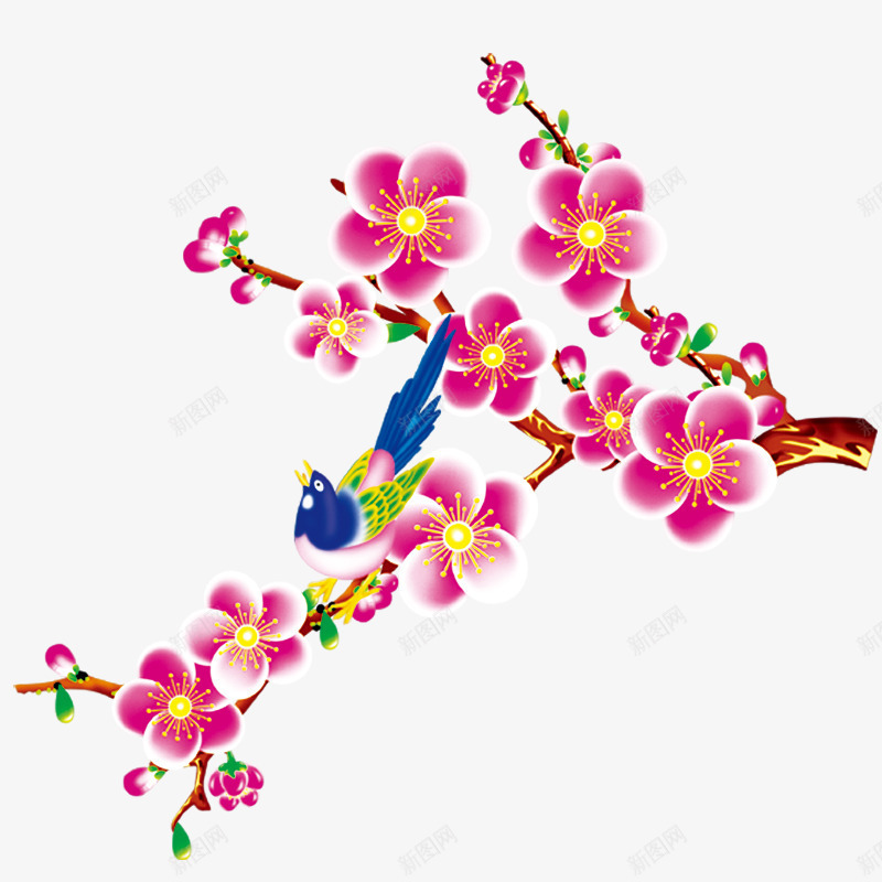 梅花上的喜鹊png免抠素材_新图网 https://ixintu.com 卡通 吉祥 喜鹊 年画 春节 梅花