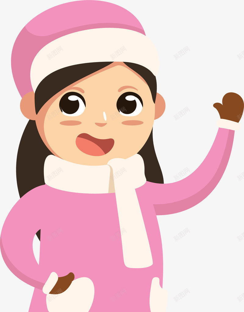 com 冬季冬天 卡通 可爱 小女孩 矢量图案 粉色衣服