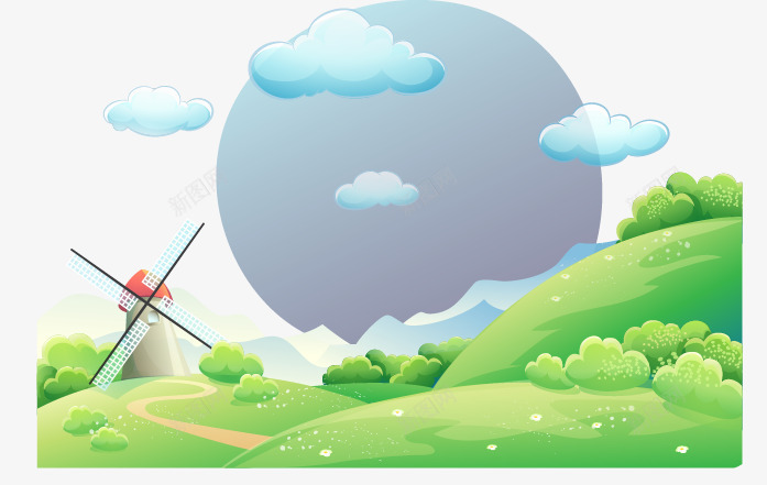 手绘蓝天白云草地风景png免抠素材_新图网 https://ixintu.com 白云 草地 蓝天 风景